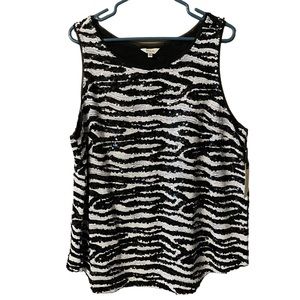 NWT Jaime Womens All over Sequin Sleeveless Black White Top Size 2X